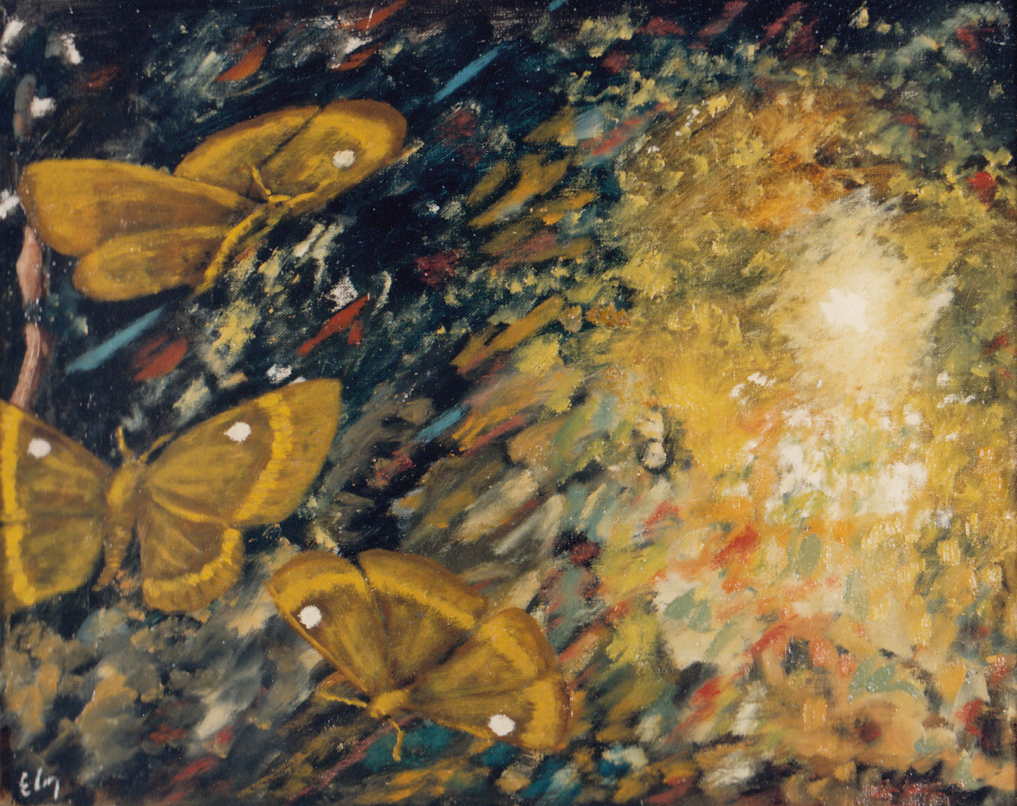 N/A (Abstract painting of moths/butterflies)